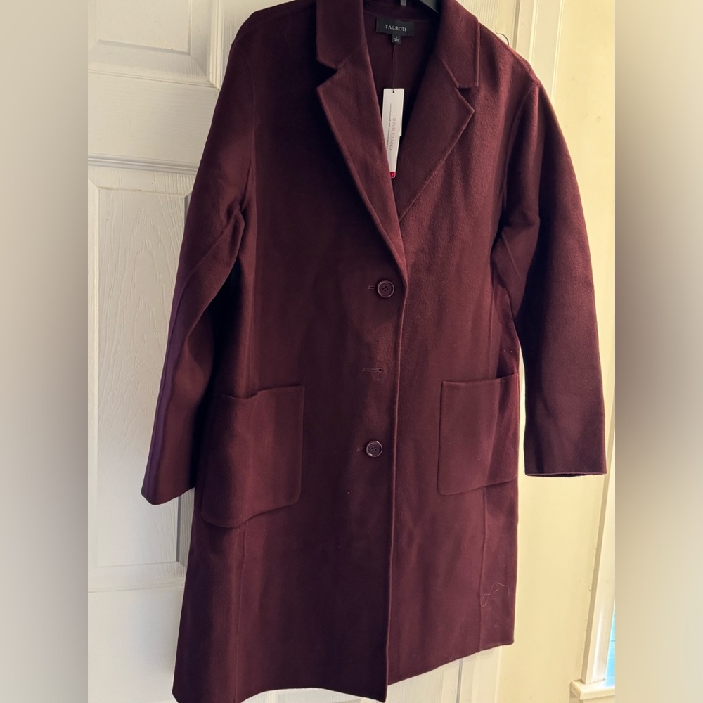 NWT Talbots Deep Burgundy Double Faced Wool Coat